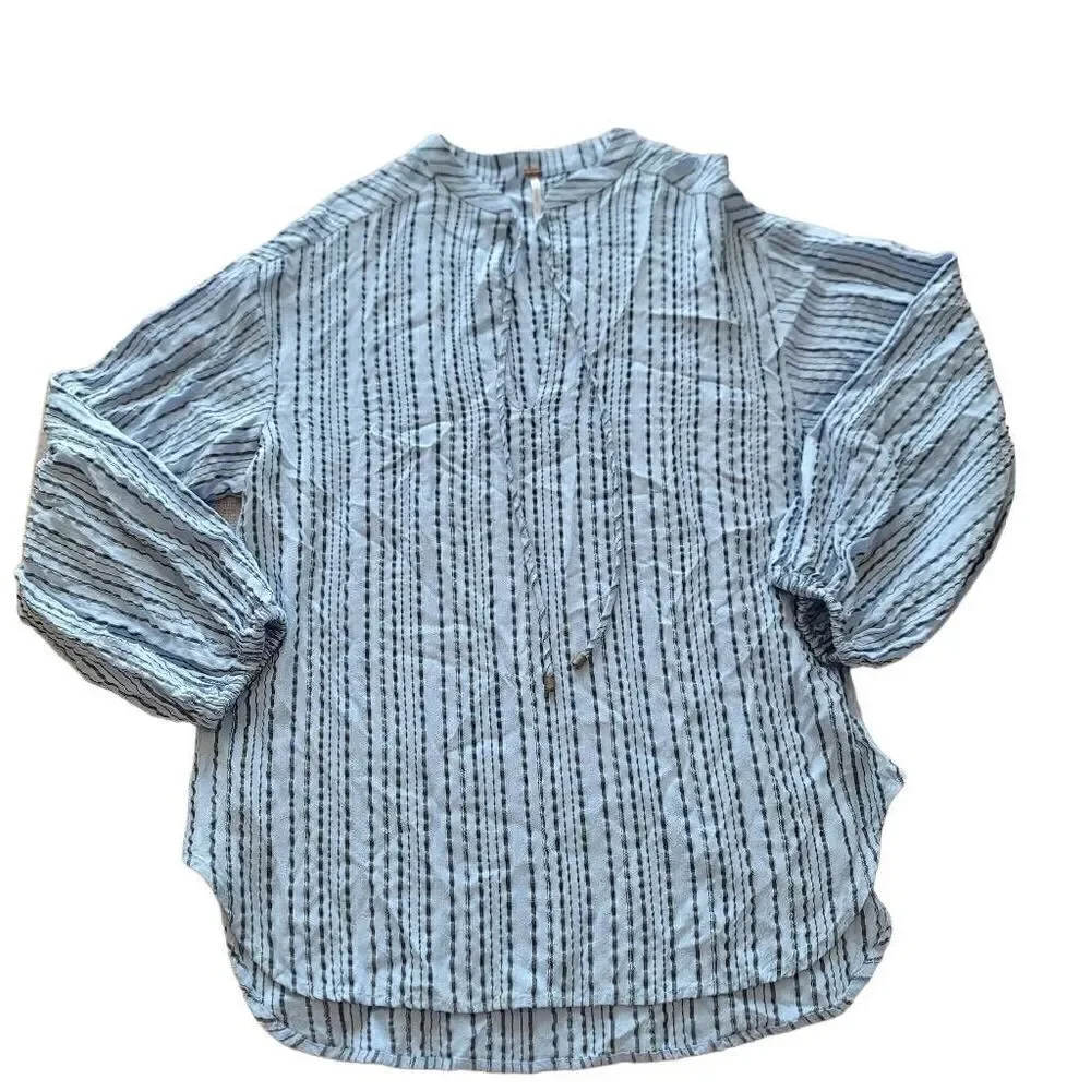 Free people womens Sz XS blue wide sleeve striped oversized tunic top
